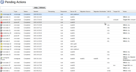 Pending Actions table with more columns