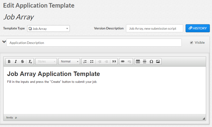 Edit Application Template Page